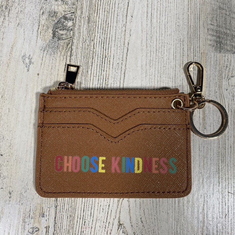 Rainbow Choose Kindness Vegan Leather Coin Credit Card Wallet Key Ring Travel